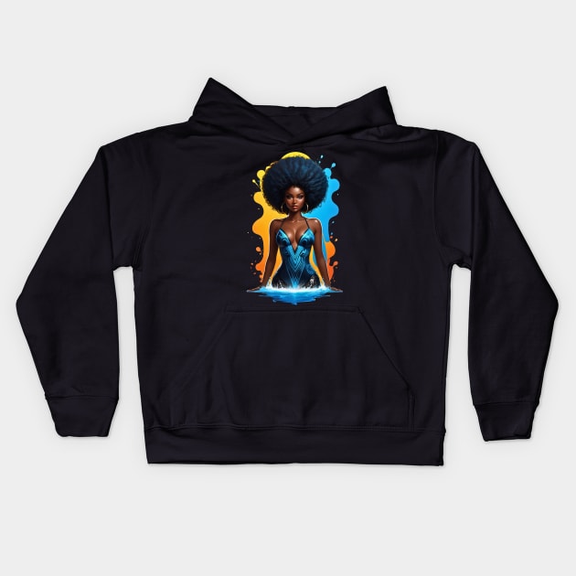 Black Woman emerging from water retro vintage 80s disco design Kids Hoodie by Neon City Bazaar